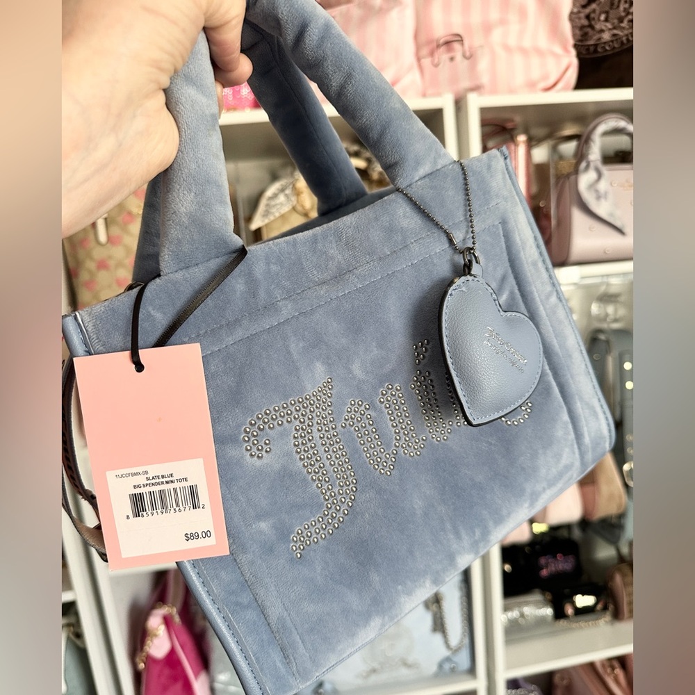 Juicy Couture Velour Big Spender Mini Tote Bag with Sporty Strap-SLATE BLUE